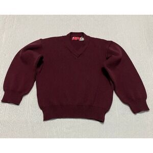 Binghamton Knitting Co. Heavy Wool Sweater V Neck Maroon Knitwear Vintage XS USA
